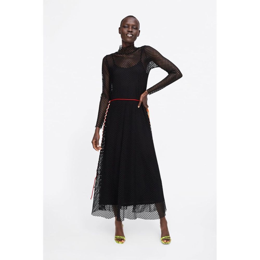 Zara Edgy Mesh‎ Maxi Dress with Braided Belt Size Small